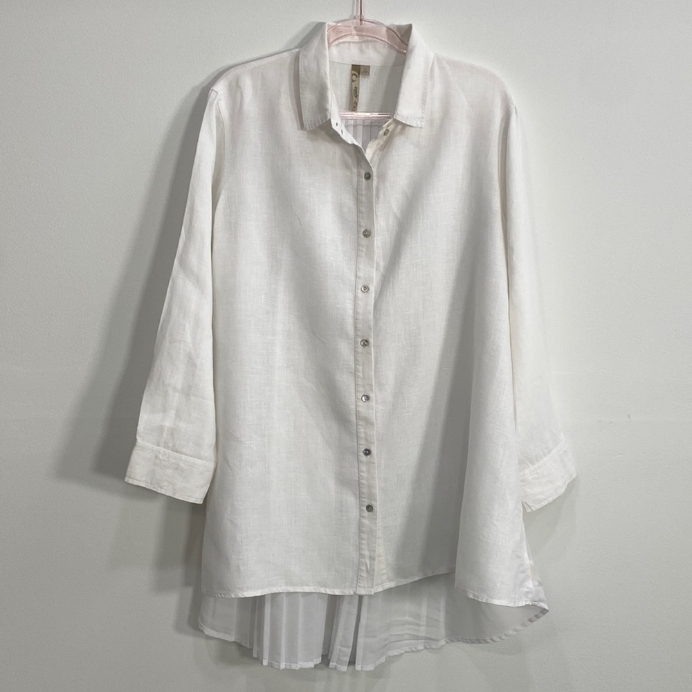 Comfy USA Button Down Top Line Blend Women's Large White - Picture 2 of 11